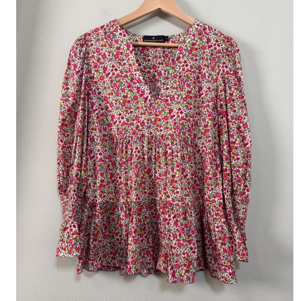 Tuckernuck Pink Floral V-Neck Peplum Blouse